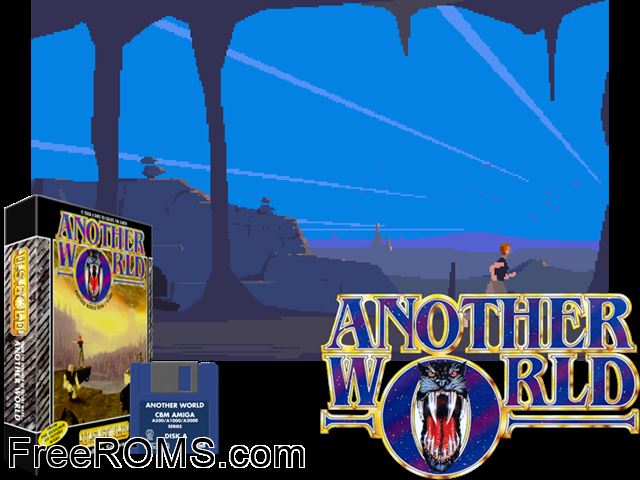 Another World Amiga game showing 3D box cover and gameplay screenshot