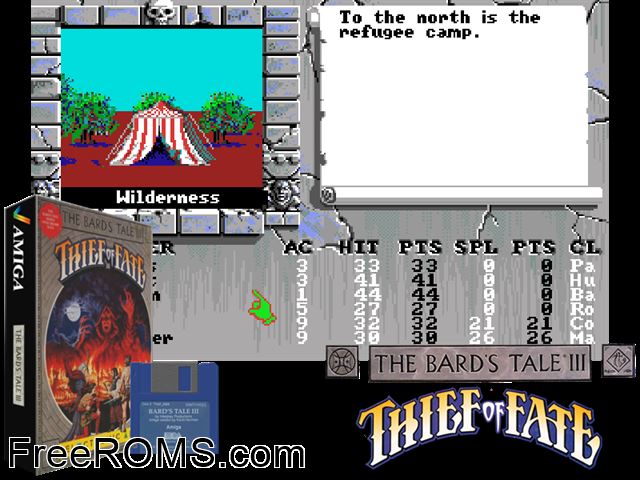 Bards Tale 3 Amiga game showing 3D box cover and gameplay screenshot