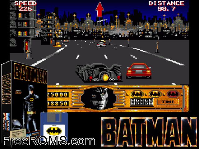 Batman The Movie Amiga game showing 3D box cover and gameplay screenshot