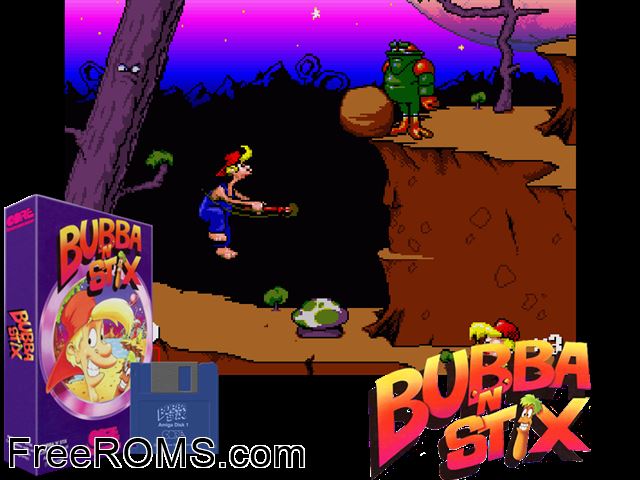Bubban Stix Amiga game showing 3D box cover and gameplay screenshot