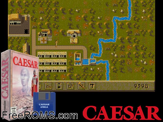 Caesar Amiga game showing 3D box cover and gameplay screenshot