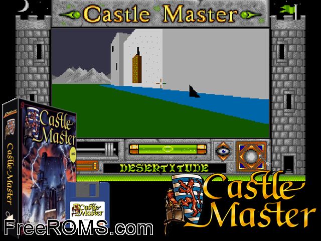 Castle Master Amiga game showing 3D box cover and gameplay screenshot