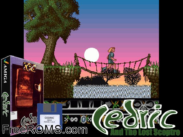 Cedric Amiga game showing 3D box cover and gameplay screenshot