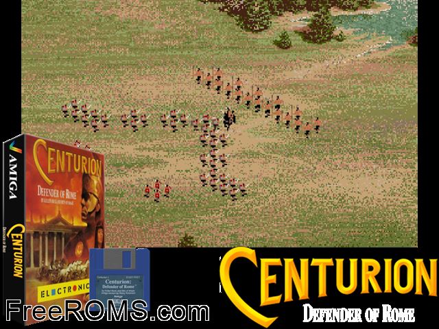 Centurion Amiga game showing 3D box cover and gameplay screenshot