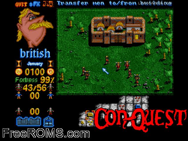 Conquest Amiga game showing 3D box cover and gameplay screenshot