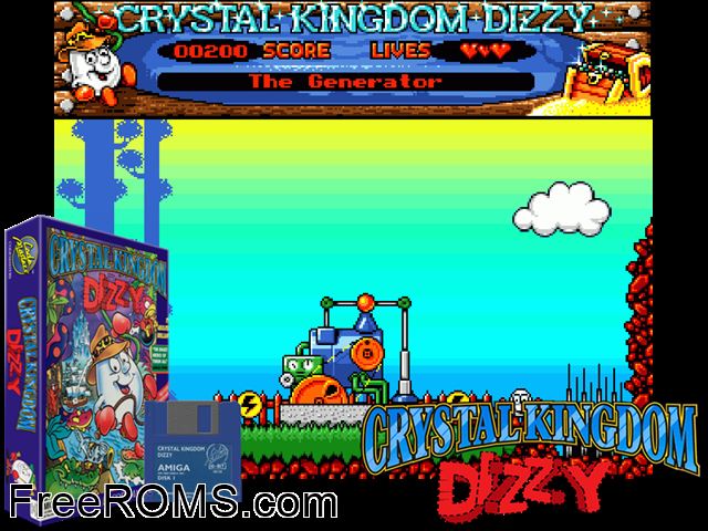 Crystal k Dizzy Amiga game showing 3D box cover and gameplay screenshot