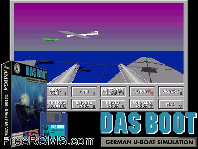 Das Boot Amiga game showing 3D box cover and gameplay screenshot