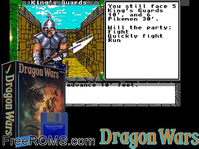 DragonWars Amiga game showing 3D box cover and gameplay screenshot