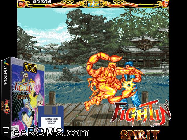 Fight in Spirit Amiga game showing 3D box cover and gameplay screenshot