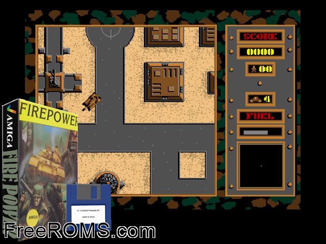 Fire Power Amiga game showing 3D box cover and gameplay screenshot