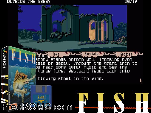 Fish Amiga game showing 3D box cover and gameplay screenshot