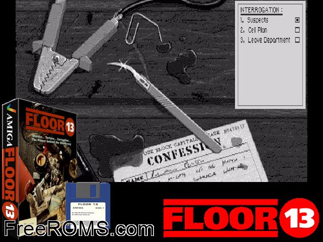Floor 13 Amiga game showing 3D box cover and gameplay screenshot