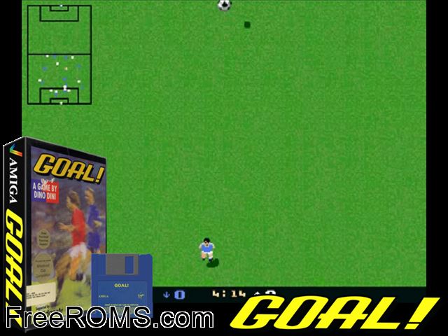Goal Amiga game showing 3D box cover and gameplay screenshot