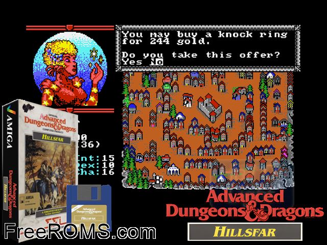 Hills Far Amiga game showing 3D box cover and gameplay screenshot