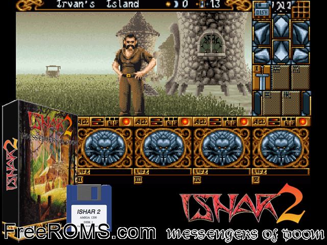 Ishar 2 aga Amiga game showing 3D box cover and gameplay screenshot
