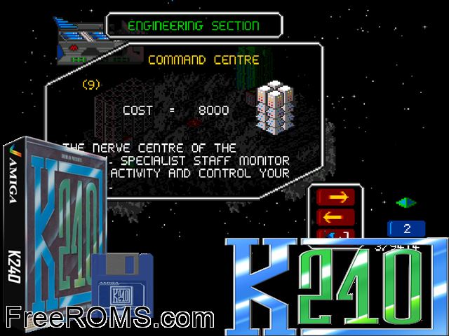 K240 Amiga game showing 3D box cover and gameplay screenshot