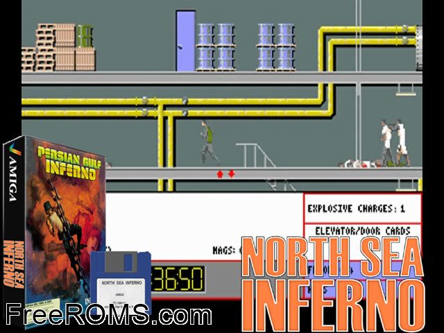 Persian Gulf Inferno Amiga game showing 3D box cover and gameplay screenshot