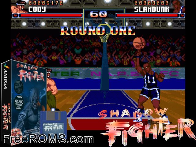 Shadow F Amiga game showing 3D box cover and gameplay screenshot