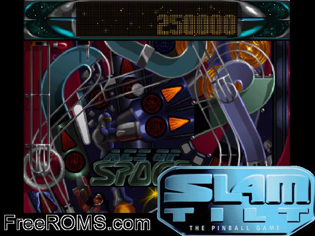 Slam Tilt Amiga game showing 3D box cover and gameplay screenshot