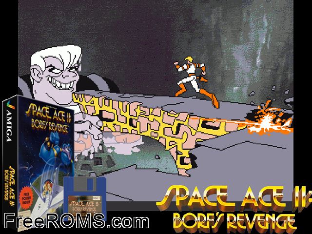 Space Ace Amiga game showing 3D box cover and gameplay screenshot