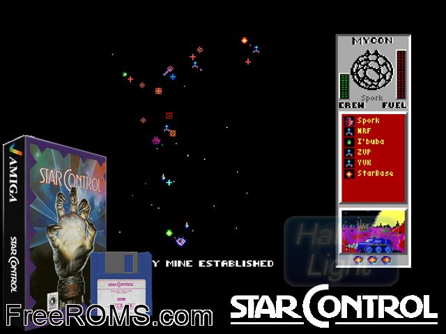 Star Control Amiga game showing 3D box cover and gameplay screenshot