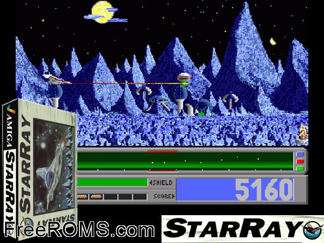 Star Ray Amiga game showing 3D box cover and gameplay screenshot