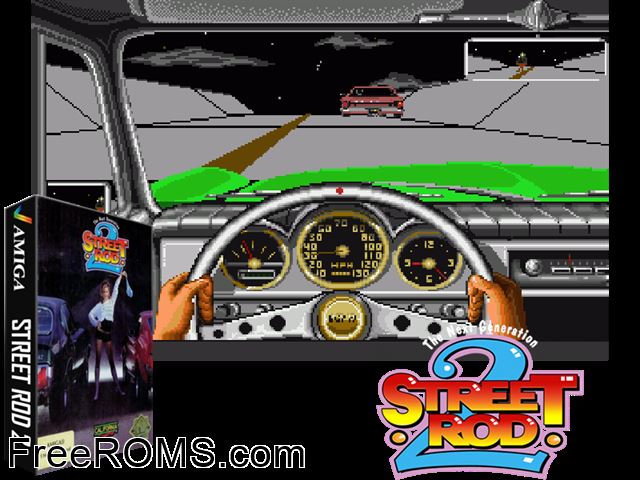 Street Rod 2 Amiga game showing 3D box cover and gameplay screenshot