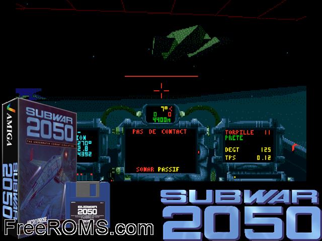 Subwar 2050 aga Amiga game showing 3D box cover and gameplay screenshot