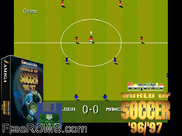 Swos 96-97 Amiga game showing 3D box cover and gameplay screenshot