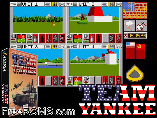 Team Yankee Amiga game showing 3D box cover and gameplay screenshot