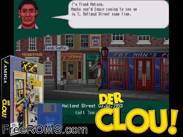The Clue aga Amiga game showing 3D box cover and gameplay screenshot