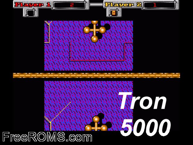 TRON 5000 Amiga game showing 3D box cover and gameplay screenshot