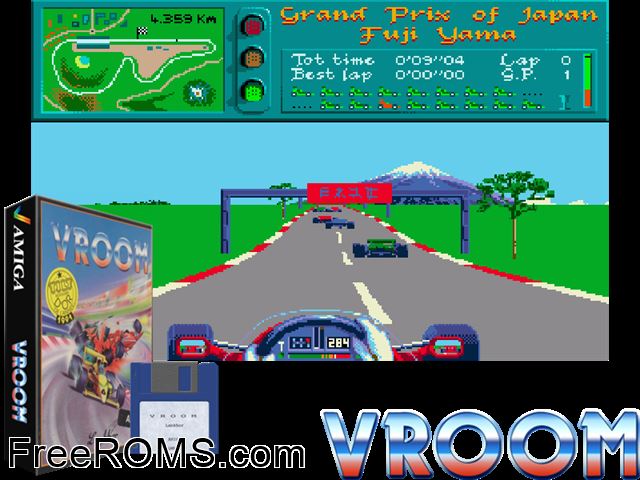 V Room Amiga game showing 3D box cover and gameplay screenshot