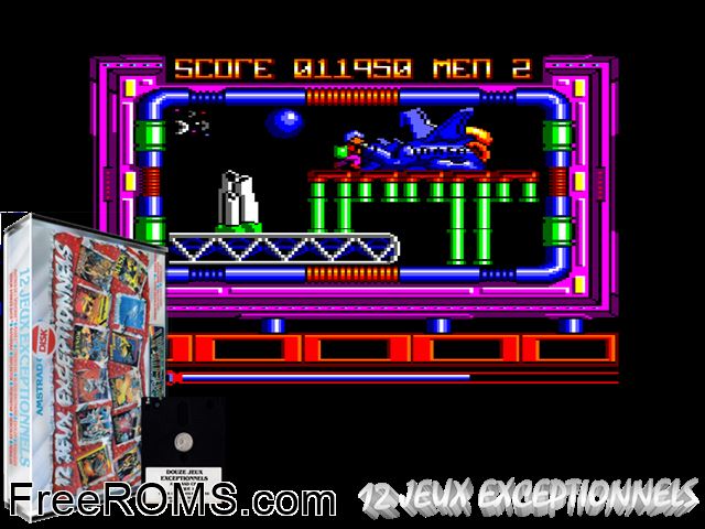12 Jeux Exceptionnels (F) (1987) Amstrad CPC game showing 3D box cover and gameplay screenshot