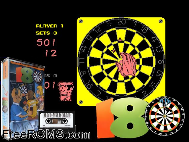 180 Darts (UK) (1986) Amstrad CPC game showing 3D box cover and gameplay screenshot