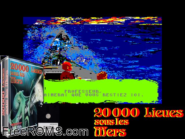 20000 Lieues Sous Les Mers (F) (1988) (Disk 1 of 2) Amstrad CPC game showing 3D box cover and gameplay screenshot