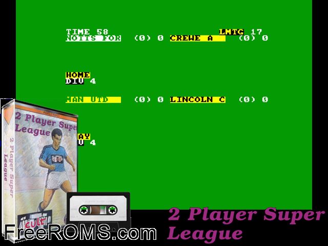2 Player Super League (UK) (19xx) Amstrad CPC game showing 3D box cover and gameplay screenshot