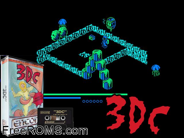 3DC (UK) (1987) Amstrad CPC game showing 3D box cover and gameplay screenshot