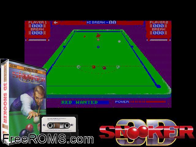 3D Snooker (UK) (1990) Amstrad CPC game showing 3D box cover and gameplay screenshot