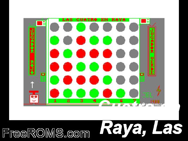 4 en Raya (S) (19xx) Amstrad CPC game showing 3D box cover and gameplay screenshot
