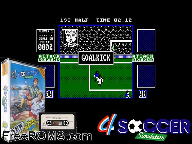 4 Soccer Simulators (UK) (1989) Amstrad CPC game showing 3D box cover and gameplay screenshot