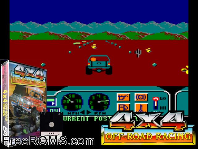 4x4 Off-Road Racing (UK) (1988) Amstrad CPC game showing 3D box cover and gameplay screenshot