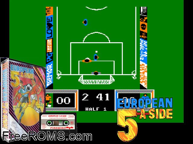 5 A Side Footy (UK) (1986) Amstrad CPC game showing 3D box cover and gameplay screenshot