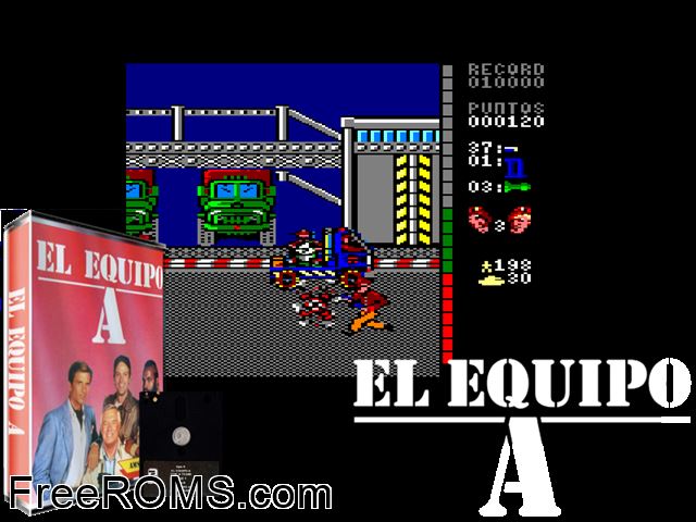 A-Team, The (S) (1988) Amstrad CPC game showing 3D box cover and gameplay screenshot