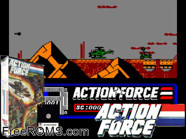 Action Force (UK) (1988) Amstrad CPC game showing 3D box cover and gameplay screenshot