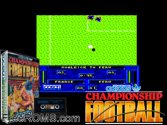 Adidas Championship Football (UK) (1990) Amstrad CPC game showing 3D box cover and gameplay screenshot
