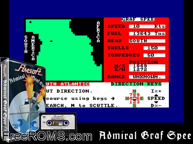 Admiral Graf Spee (UK) (19xx) Amstrad CPC game showing 3D box cover and gameplay screenshot