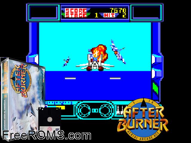 Afterburner (UK) (Tape Conversion) (1988) Amstrad CPC game showing 3D box cover and gameplay screenshot