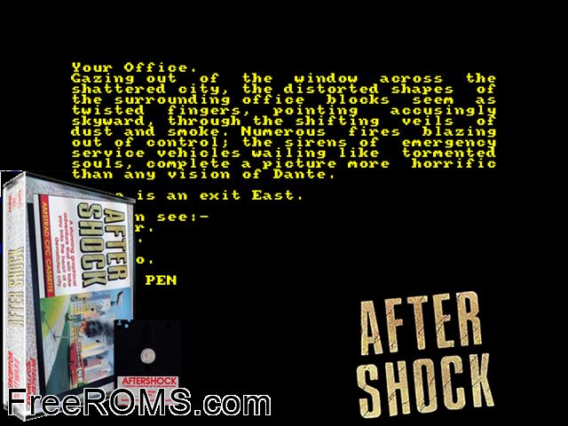 After Shock (UK) (1986) Amstrad CPC game showing 3D box cover and gameplay screenshot