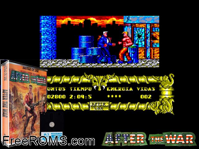 After The War (S) (1989) Amstrad CPC game showing 3D box cover and gameplay screenshot